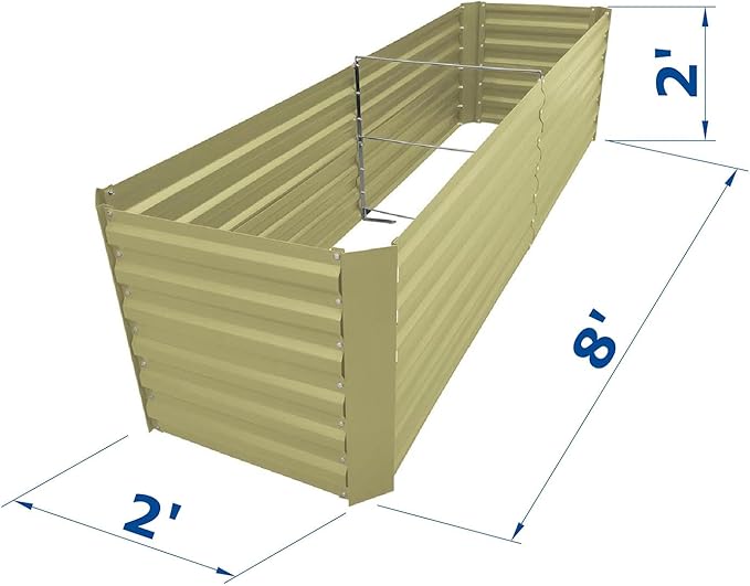 8x2x2FT Beige Metal Raised Garden Bed Kit, Galvanized Outdoor Garden Bed Planter Box for Vegetables, Flowers, Herbs, Succulents and More