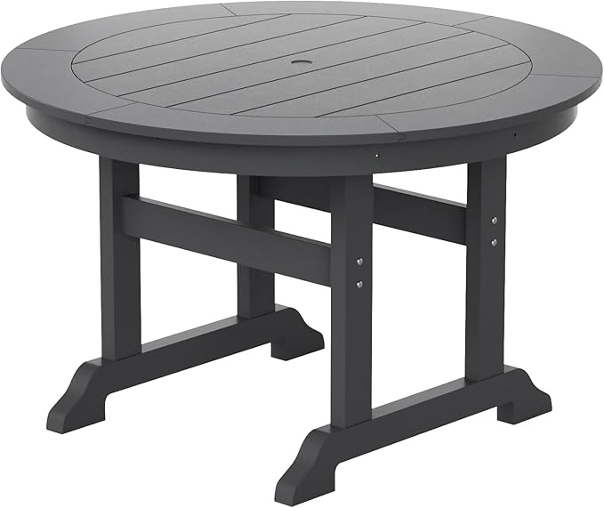 WestinTrends Malibu 5 Piece Adirondack Patio Dining Set, All Weather Poly Lumber Outdoor Table and Chairs Furniture Set, 47" Trestle Round Dining Table and 4 Adirondack Dining Chair, Gray