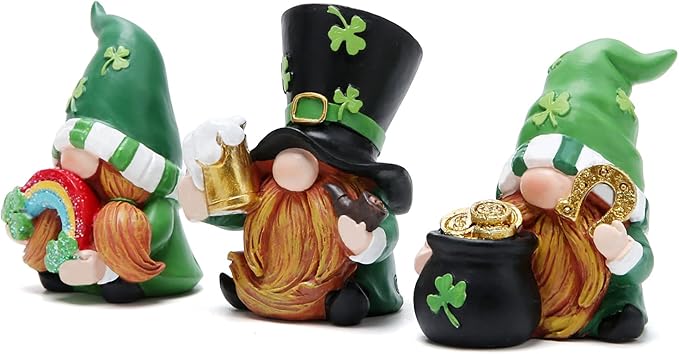 Hodao 3 PCS St Patricks Day Gnome Decorations Beard Elf for St Patrick's Day Decor Home Table Ornament Decor Dwarf Figurines for St. Patricks Day Gifts Green Irish Handmade Gnome Decoration