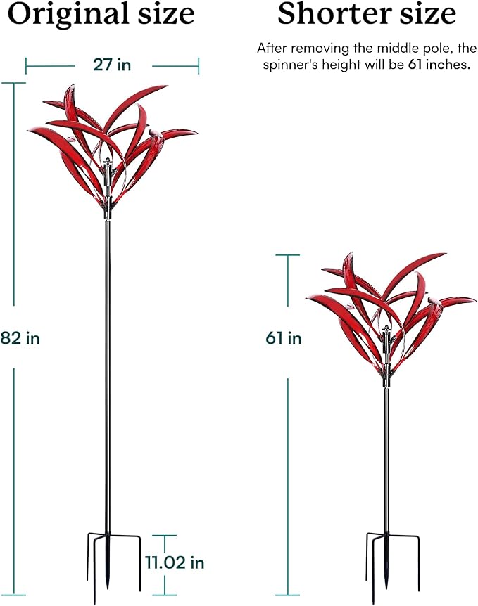 Cyan Oasis 82 inch Wind Spinners Outdoor - Extra Large Metal Wind Sculptures & Spinner with Stake, Big Clearance Windmills for The Yard and Garden, Tall Yard Art Decor-Burgundy Red