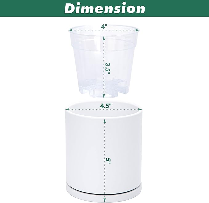 D'vine Dev Double-Layer Planter Set – Rotating Plastic Cachepot with Clear Inner Liner for Root Health, Perfect for Indoor Plants, 4.5", White, 73-U-A-1