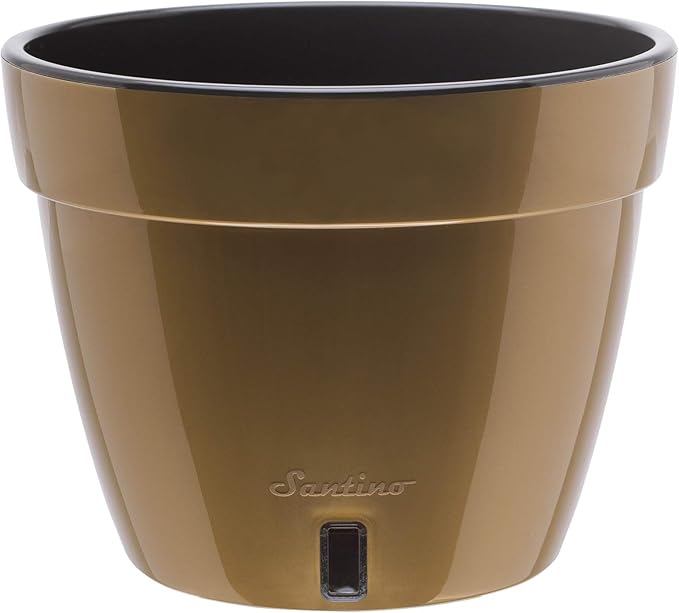 DECOPOTS - 3 Pack - Self Watering Planter - Modern Flower Pot with Water Level Indicator - 5.5" Tall - for All House Plants, Flowers, Herbs (Diameter 7.1", Gold - Black)