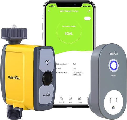 RAINPOINT Sprinkler Timer WiFi Water Timer, Smart Hose Timer, WiFi Sprinkler Controller Automatic Watering System Irrigation Water Valve, APP & Voice Control, Weather-based Auto Rain Delay, For Garden