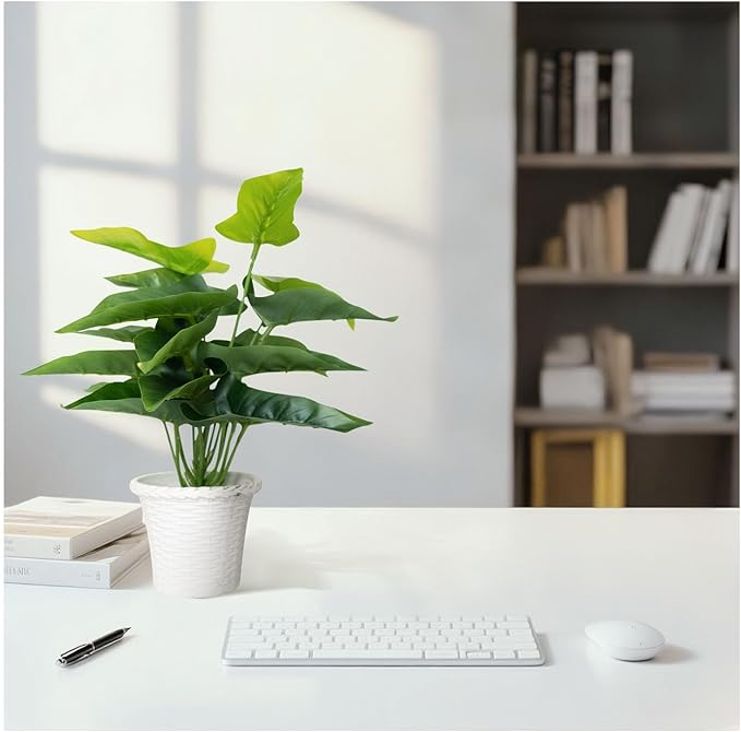 2Pcs 11.8" Artificial Potted Plants Indoor, Faux Green Plants for Shelves, Fake Desk Plants for Home Office Room Decor