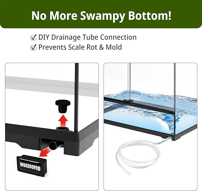 waazoorep 17 Gallon Reptile Glass Tank 20"x14"x14" with Drainage Hole - Pre-Assembled Reptile Cage Enclosure for Turtle,Tortoise,Hermit Crab,Bearded Dragon,Gecko,Lizard,Snake,Spider,Fish,Tarantula