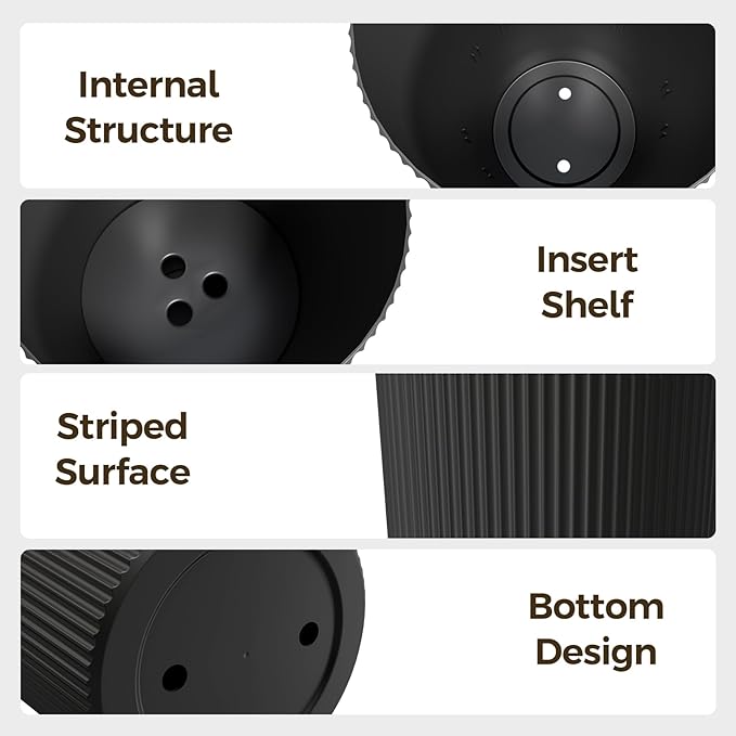 Diyfire Tall Outdoor Planter Front Porch Decor Set of 2-23.6" H Tall Planters for Outdoor Plants with Drainage Hole, Round Conical Design Flower Pots for Indoor/Patio/Garden, Black
