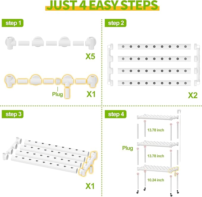 SPECILITE Hydroponics Growing System with Wheels, 3-Tier 108 Plant Sites Food-Grade PVC-U Pipes Gardening kit for Leafy Vegetables, Lettuce, Herbs, Water Pump, Indoor, Outdoor