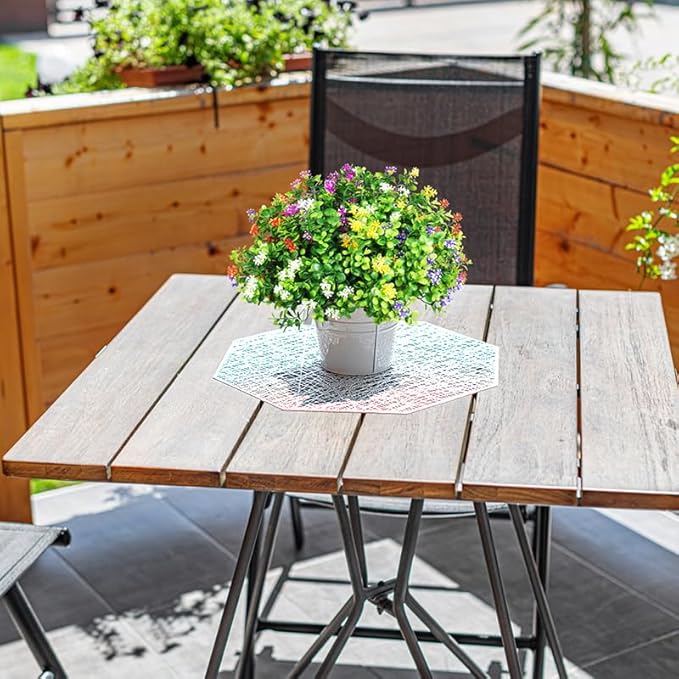 RECUTMS Artificial 10 Bundles Artificial Flowers UV Resistant Outdoor Plants Plastic Faux Greenery Shrubs for Indoor Outdoor Spring Decoration Wedding Home Garden Kitchen Office Table (Mix Colors