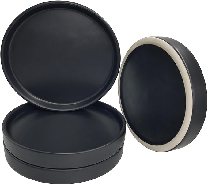 Plant Saucer Pot Tray Planter Saucers 4 in, 5 6 7 8 9 10 11 12 Inch Black 4 Pack for Indoors Outdoor, Durable Sturdy Ceramic Flower Drainage Tray for Glazed Pots Base ((4.5"/4.1"-Black)