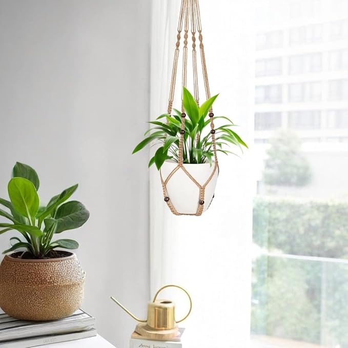 MDKFKDK 3 Pack Macrame Plant Hanger,Hanging Plant Holder, Boho Home Decor Hanging Basket with Wood Beads,Hanging Planters for Indoor Plants,Plant Hanger Indoor 35"/29"/23" Brown (POTS NOT Included)