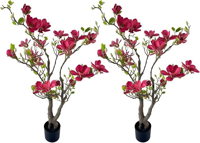 Alonfale 4ft Red Artificial Magnolia Tree - Lifelike Faux Tree for Indoor/Outdoor Decor - Perfect for Home, Porch, or Office (2, Red, 4ft)