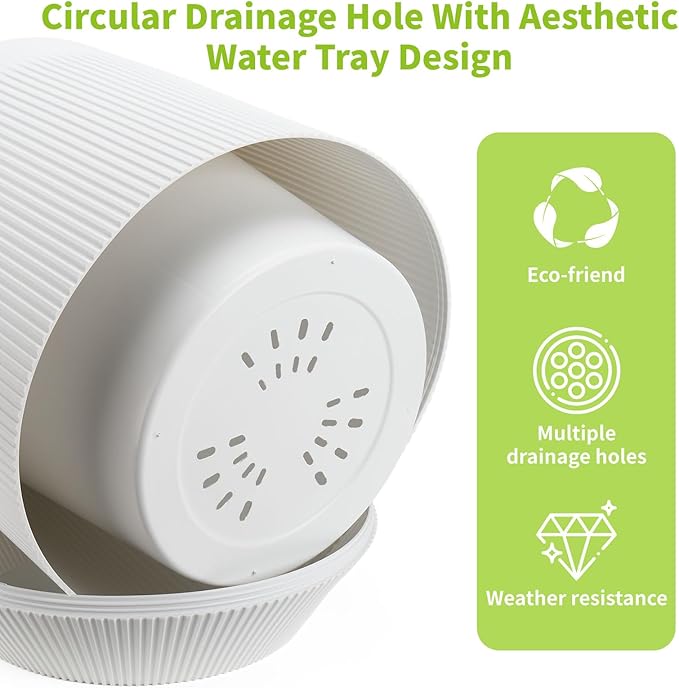 Yaghpy Plant Pots，Set of 2 Plastic Large Pots for Indoor Plants,Flower Pots Outdoor Planters with Drainage Hole and Seamless Saucer,(White 15Inches)