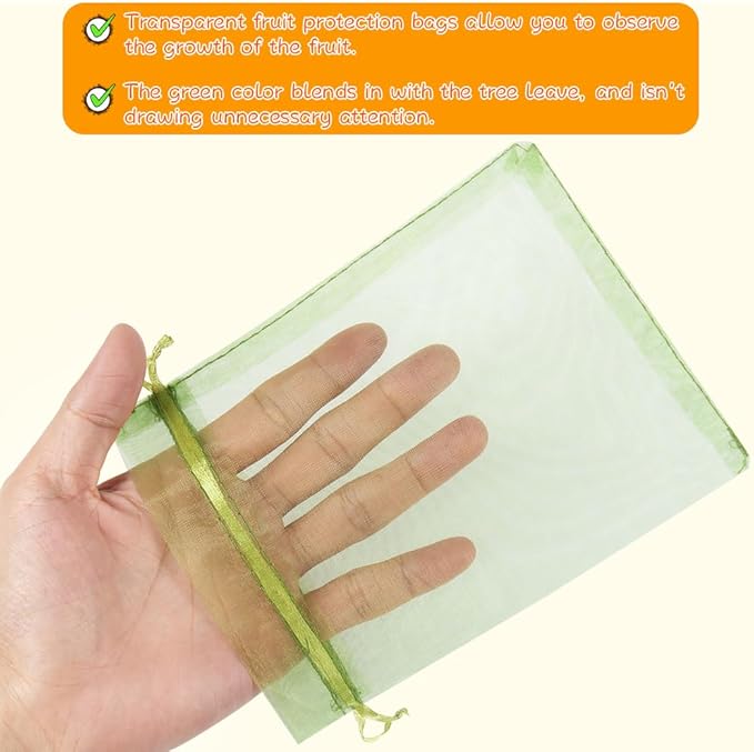 Shintop 100Pcs Fruit Protection Bags, 5x7 Inch Green Strawberry Netting Cover Drawstring Mesh Bags for Blueberry Lemon Little Fruit