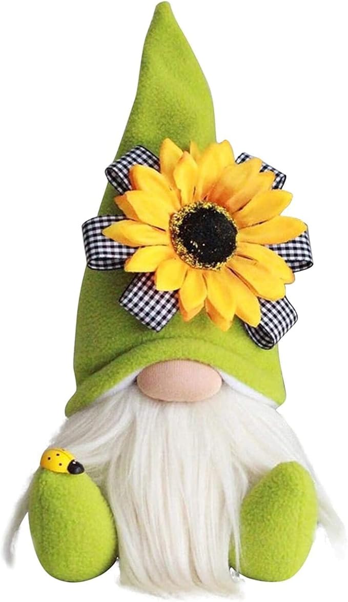 HYTYJJ Gnome Plush Decorations for Home, Spring Summer Sunflower Gnome Decor, Handmade Faceless Plush Doll, Easter Gnomes Ornaments for Home Office Festival Decor (Black+Yellow+Green)