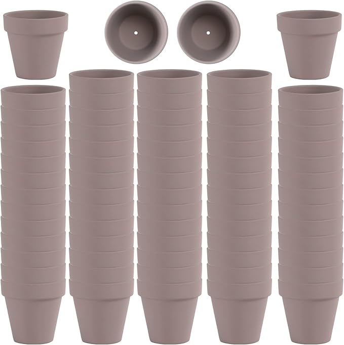 72 PCS Small Mini Grey Clay Pots with Drainage Holes, 2.5inch Terra Cotta Pot Clay Ceramic Pottery Planter, Succulent Nursery Pot/Cactus Plant Pot, for Indoor/Outdoor Plants, Crafts, Wedding Favor