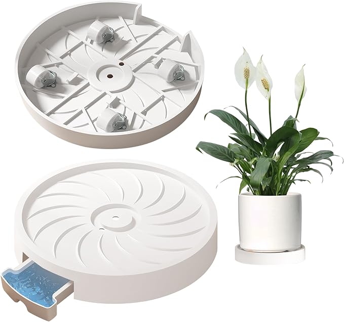 MCleanPin 2 Pack Plant Caddy with Hidden Wheels, 13" Heavy Duty Rolling Plant Stand with Removable Drainage Tray and Silent Casters Round Flower Pot Mover Planter Dolly for Indoor Outdoor White