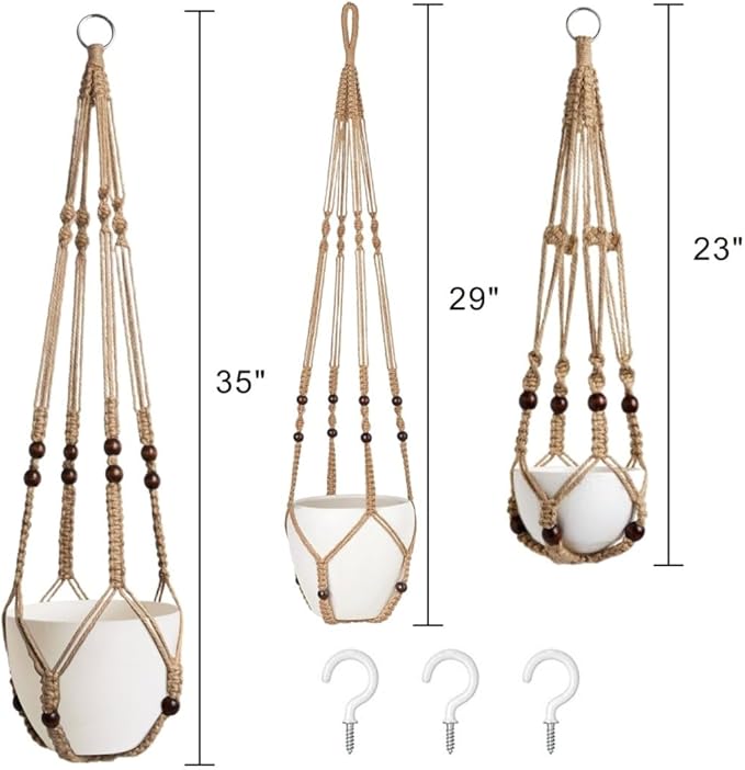 MDKFKDK 3 Pack Macrame Plant Hanger,Hanging Plant Holder, Boho Home Decor Hanging Basket with Wood Beads,Hanging Planters for Indoor Plants,Plant Hanger Indoor 35"/29"/23" Brown (POTS NOT Included)
