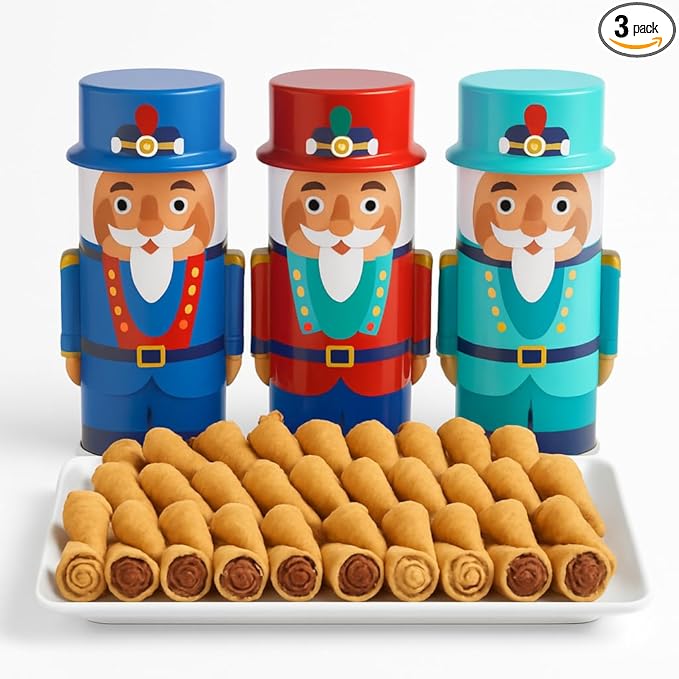 Nutcracker Holiday Treat Tins with Mini Waffle Cones, 3-Count – Festive Christmas Gift Set, Assorted Holiday Snack Cones, Resealable Decorative Tins, Seasonal Party