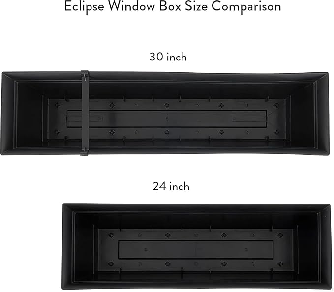 The HC Companies 30 Inch Eclipse Window Planter Box with Drainage Holes & Attached Saucer, Lightweight UV-Resistant Plastic Indoor & Outdoor Planters, 2-Pack Flower Box for Garden & Home Decor, Black
