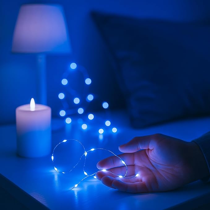 2 Pack Total 200 LED Fairy Lights Battery Operated String Lights with Remote & 8 Modes, 33FT Waterproof Copper Wire Battery Powered Twinkle Lights for Outdoor Christmas Parties Decoration Blue