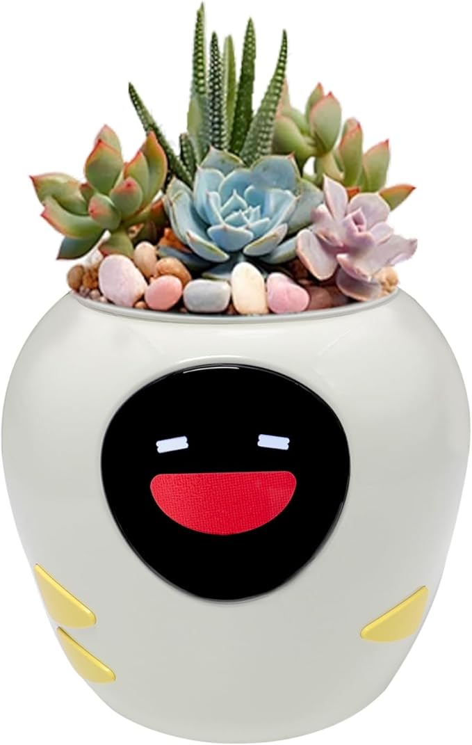 Odpaltoy Smart Plant Pot with Expression, AI Intelligent Flower Pot for Indoor Decoration, Smart Garden Pot with Water/Light/Temperature Sensors, Ivy AI Planter (White（Big）)