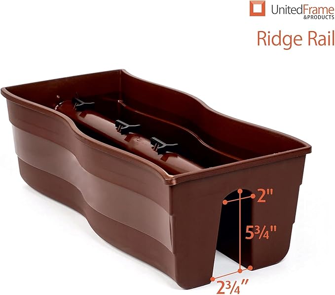Ridge Rail Long Rectangular Flower Pot, Indoor/Outdoor Hanging Rail Planter Lightweight & Weatherproof Flower Box - Balcony Planters for Railing and Fence Patio, Deck 2 Pack (Brown)