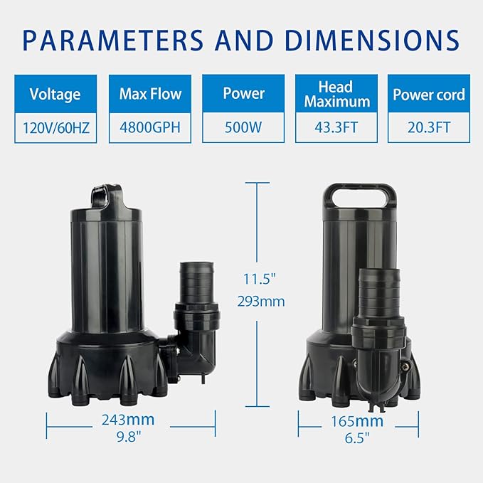 OYO WATER Large 5000GPH Submersible Outdoor Inline Pond Pump High Head Water Pump for Garden Waterfall Fountain Water Circulation for Koi Fish Pond