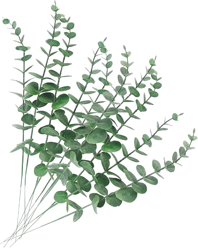 Tinsow 26 Pcs Artificial Eucalyptus Stems Faux Eucalyptuses Real Touch Leaf Wedding Bouquet Centerpiece Filler Home Decor (Green, 26)