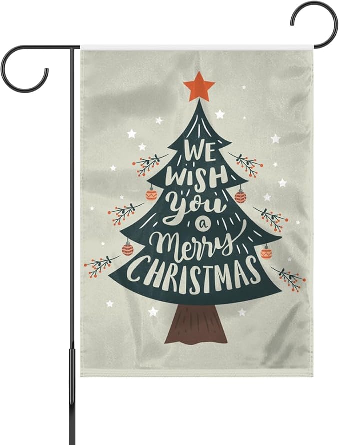 AGAS Merry Christmas Yard Flag 12x18 Inch 200D Nylon, Christmas Tree Xmas, Small Christmas Flags, Christmas Mini Garden Flags - No Pole Included