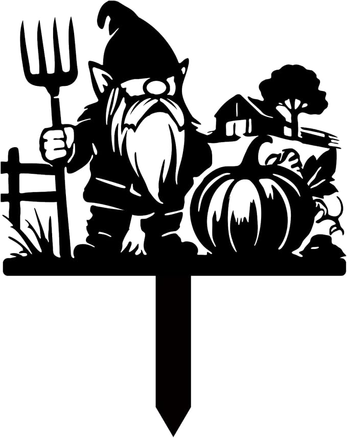 Magilab Personalized Iron Yard Stake - Christmas Cute Gnome Dwarves Decor, 8-Inch Black Metal Garden Sign for Outdoor (Style A)