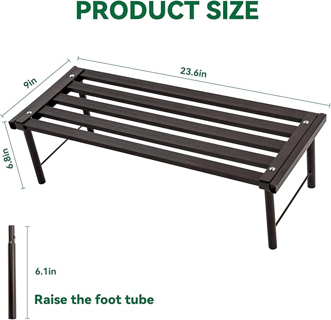 MultirackX Metal Plant Stand, Rust-proof Aluminum Flower Pot Stand, Heavy Duty Planter Display Shelving for Patio Balcony Garden Living Room Decorative (Ebony, 23.6 Inch)