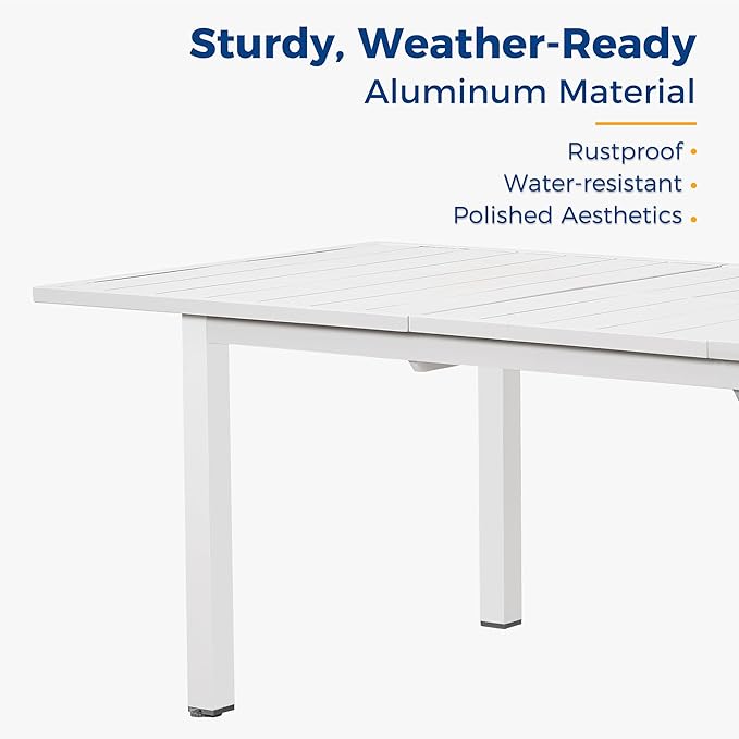 Wisteria Lane Aluminum Outdoor Dining Table, 68"-91.5" Adjustable Length Oversized Dining Table for 6-10 People, All-Weather Extendable Patio Dining Table with Adjustable Feet for Deck Balcony Garden