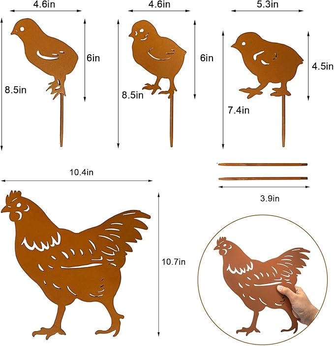 TT & MM Christmas Chicken Gifts for Women/Men,Chicken Metal Decorative 4 Pcs Garden Stakes,Hen/Chicks Silhouette Statues for Yard Art,Backyard,Patio,Lawn Ornaments,Outdoor Decor