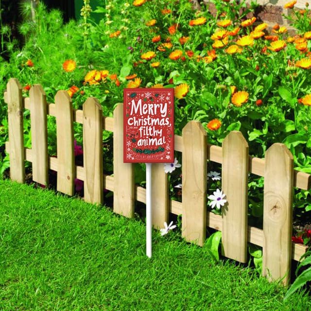 Uptell 8x12 Inch Merry Xmas Ya You Filthy Animal Garden Sign Winter House Yard Sign Porch Xmas Holiday Home Decorations Outdoor With Metal Stakes 12.8 Inch