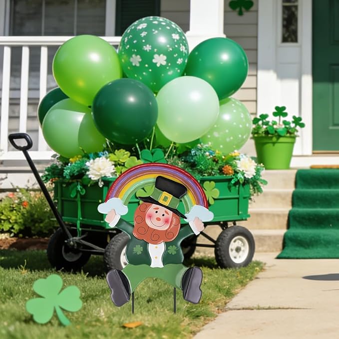 hogardeck St Patricks Day Decorations Outdoor, Leprechaun Rainbow Decorative Garden Stakes for St Patricks Day Decor, Luck Yard Sign Saint Patricks Day Decorations for Home Outside Backyard Porch Lawn