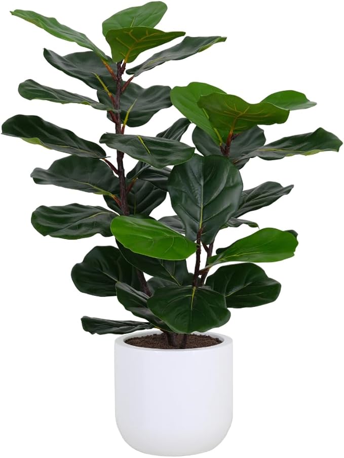 CG Hunter Faux Fig Tree, Premium Artificial Indoor Tree Stands 3-ft Tall, Lifelike-Leaves & Hand Painted Trunk, Pot Included