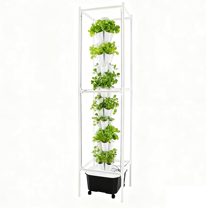 Hydroponics Growing System, 70 Pods Large Vertical Hydroponic Growing Tower with 360° LED Grow Light, 14-Tier Indoor Gardening System for Herb Vegetable Fruit (White+Black)