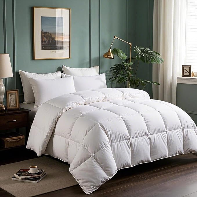 Serta Luxurious Goose Feathers Down Fiber Comforter Twin Size Duvet Insert, 100% Cotton, Hotel Quality Hypoallergenic Comforter, 38oz Light Warmth 68 x 90 in White