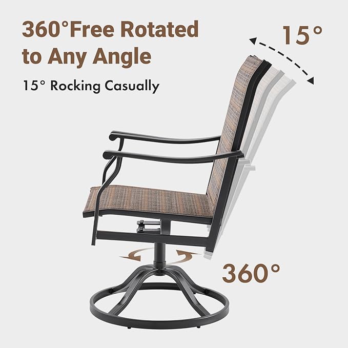Soohow Patio Dining Chairs Set of 2, Swivel Outdoor Patio Chair with Paded Textilene Fabric, All Weather Outdoor Seats Ergonomic Comfort, Perfect Seats for Backyard, Balcony, and Garden