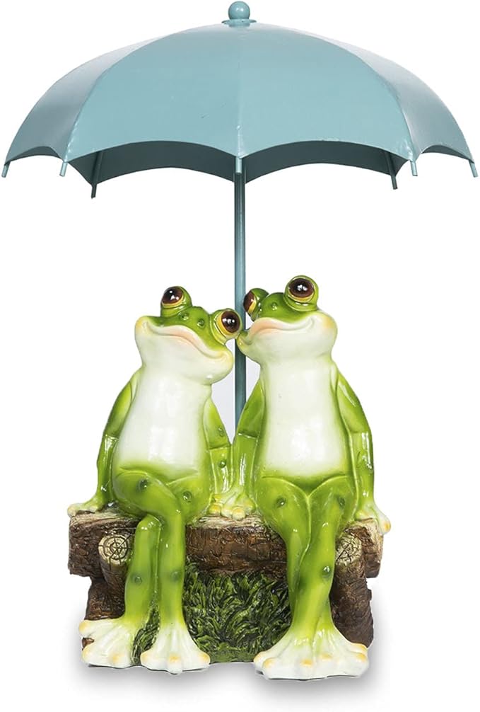 Jy.Cozy Frog Statue Garden - Resin Happy Couple Frogs on Bench Figurines - Summer Decorations for Patio, Yard, Lawn, Porch - Cute Garden Frog Decor - Ornament Gift