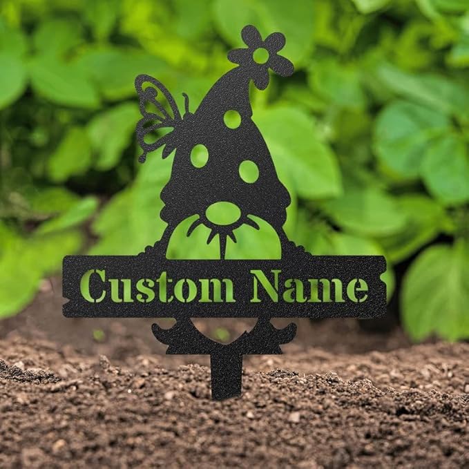 RealSteel Customizable Gnome Seed & Plant Markers – Durable Metal Garden Stakes for Herbs, Fruits & Vegetables – Weatherproof Tags for Farmhouse & Greenhouse Décor (Type 1, Large)