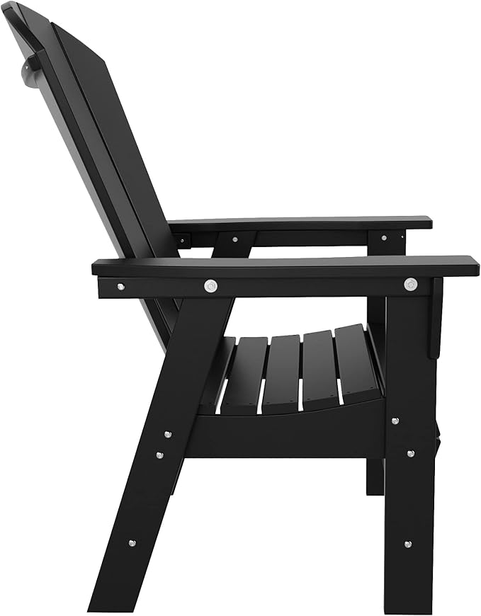 WestinTrends Malibu 7 Piece Adirondack Outdoor Dining Set, All Weather Poly Lumber Patio Table and Chairs Furniture Set, 71" Trestle Dining Table and 6 Adirondack Dining Chair, Black