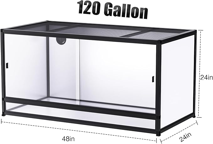 120 Gallon Bearded Dragon Tank, 48" x 24" x 24" PVC Reptile Enclosure with Front Sliding Door, Top Ventilation, Easy Cleaning