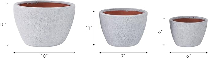 Pottery Clay Planter Pots Set - Planters for Versatile Plant Styling, Indoor & Outdoor Patio and Garden Display, Textured Home Decor Design for Modern Outdoor and Calm Interiors – 10" 7" 6", White