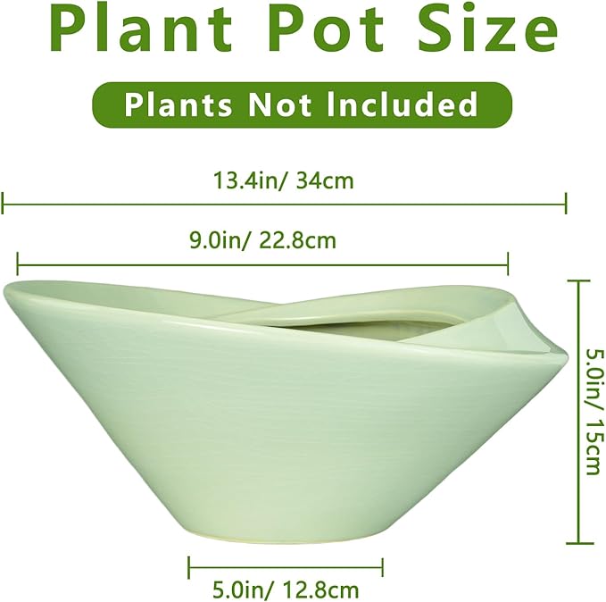 Teagas Ceramic Bonsai Pots - Large Succulent Planter 13 Inch Plant Pot Indoor Succulent Pot with Drainage Hole Outdoor Planter Bonsai Tree Pot for House Home Garden Office Decor Green