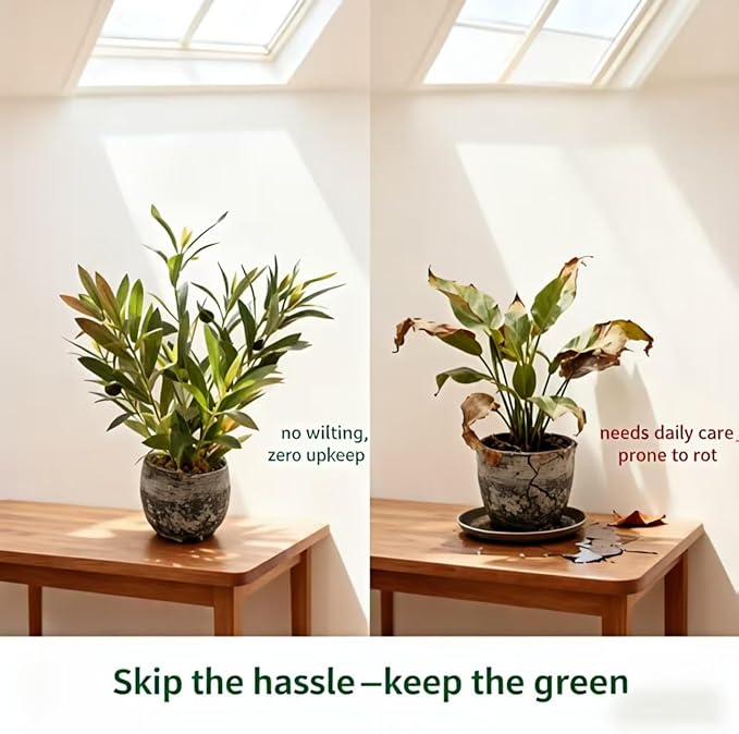 Ewtogift Indoor Faux Olive Plant 12 inch Artificial Silk Leaves in Elegant Planter Perfect Fake Olive Branches with Realistic Trunk and Lifelike Fruits Tabletop Greenery Decor for Home Office