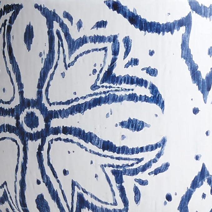 MY SWANKY HOME Mediterranean Blue White Medallion Planter Round Graphic Floret Coastal Pottery Indoor Outdoor 8 in Dia