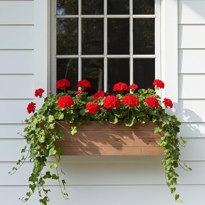 Handmade Rustic Cedar Herb Window Planter Box – Wooden Window & Railing Planter for Indoor or Outdoor Use, Made in USA