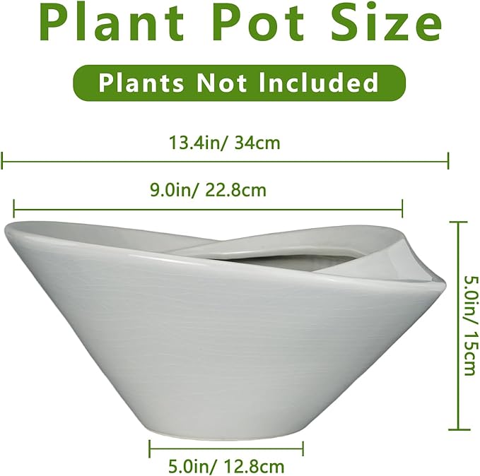 Teagas Bonsai Pots 13 Inch - Ceramic Succulent Pots with Drainage Hole Decorative Plant Pot Indoor Large Outdoor Planter Modern Flower Pot for Home Garden Office Room Decor Gray