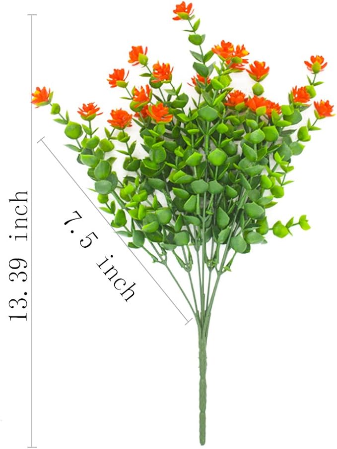 Grunyia Artificial Flowers, Fake Outdoor UV Resistant Plants Faux Plastic Greenery Shrubs Indoor Outside Hanging Planter Home Kitchen Office Wedding, Garden Decor (Orange Red)
